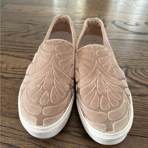 Birdies Tan Embroidered Slip-On Sneakers